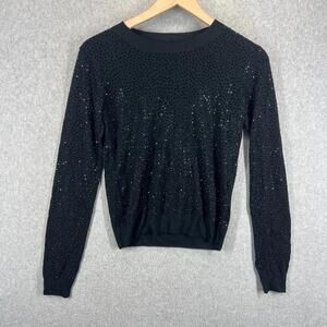 Alice + Olivia Black Modal Studded Crew Neck Stretch Size M New Years EUC